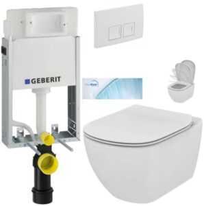 GEBERIT KOMBIFIXBasic vr. bieleho tlačidla DELTA 50 + WC Ideal Standard Tesi so sedadlom SoftClose